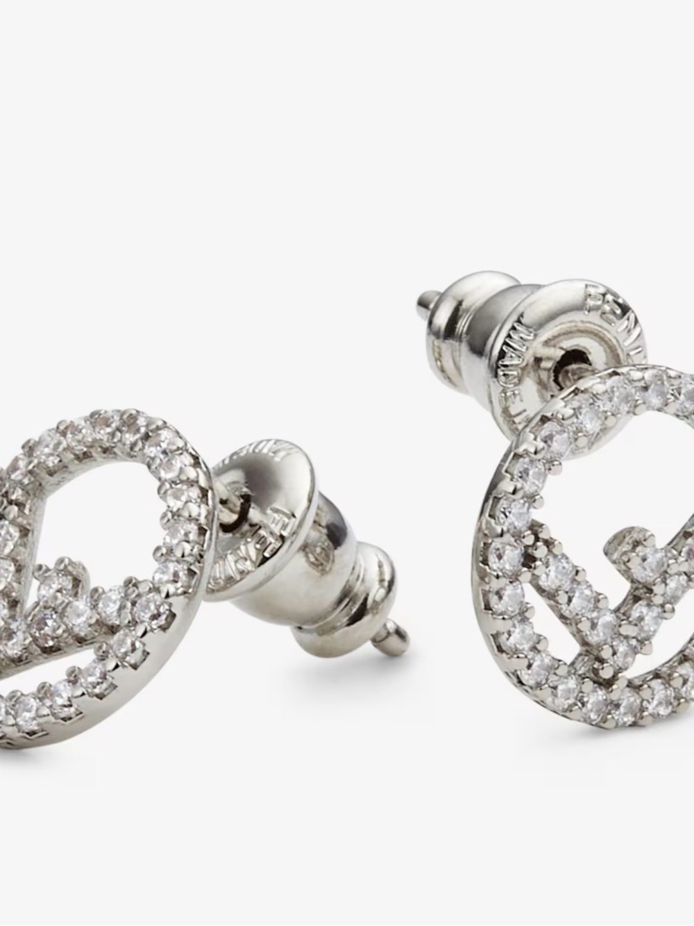 Fendi Crystal Pavé Logo Stud Earrings - Silver